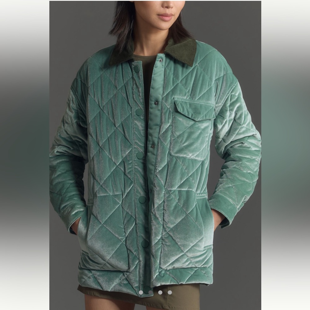 NWT Anthropologie NVLT Green Reversible Quilted Barn Velvet Jacket